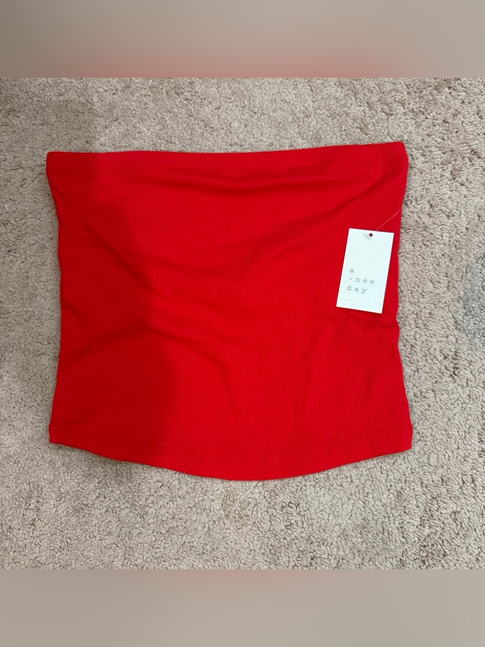 a new day Red Ribbed Strapless Crop Top